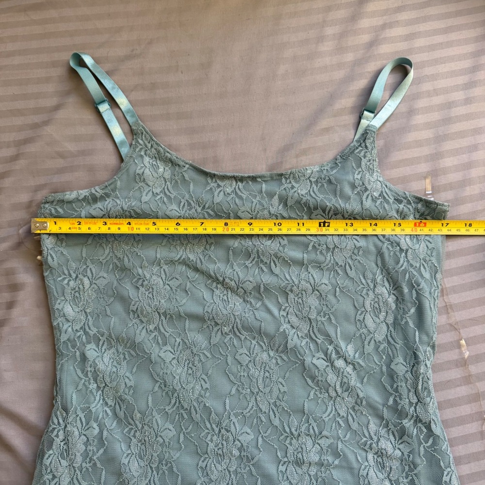 Fairycore Sage Green Floral Lace Camisole Metallic Shimmer Lined Top Large - Picture 2 of 6